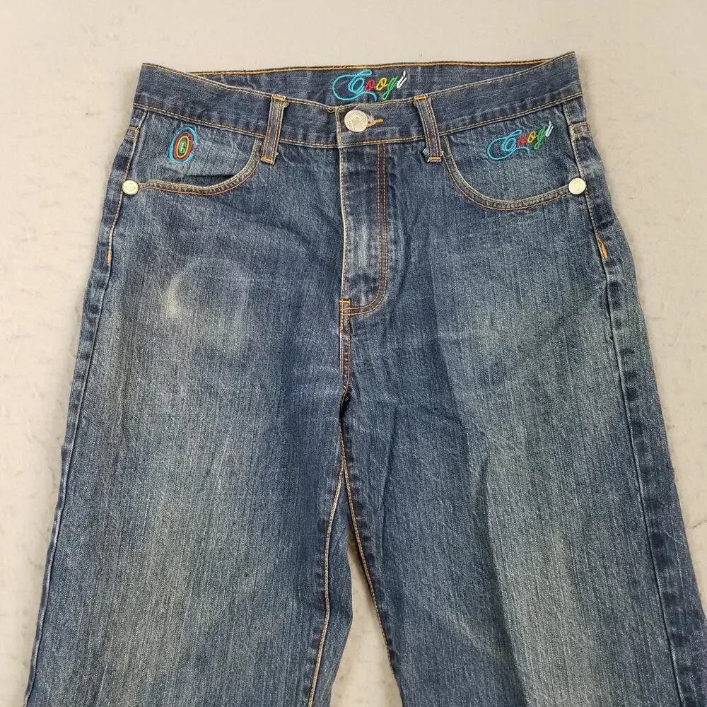 Coogi Jeans Mens 36x34 Blue Denim Embroidered Dragon Back Pocket Baggy Hip‎ Hop
